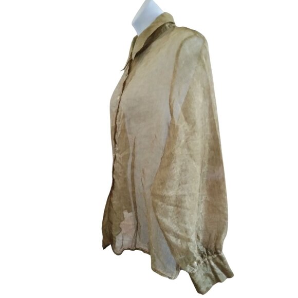 Ashley Stewart Plus Size 18/20 Sheer Top Button-Down Gold Blouse Long Sleeve - Picture 5 of 8